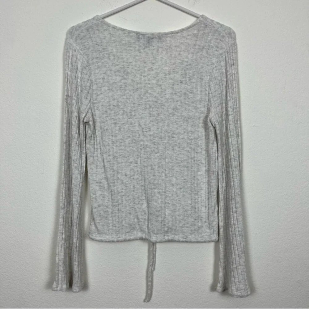 Lulu's Button Down Sweater with Drawstring Tie Front- Gray- Size Small - Picture 2 of 3